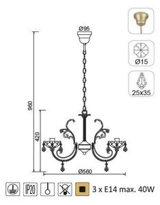 ACA DECOR Závesné svietidlo FABERGE max. 3x40W/E14/230V/IP20