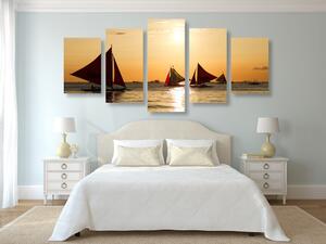 5-dielny obraz nádherný západ slnka na mori