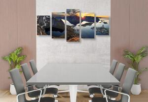 5-dielny obraz očarujúca horská panoráma so západom slnka
