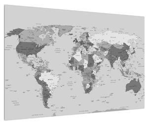 Čiernobiely obraz mapy sveta (90x60 cm)