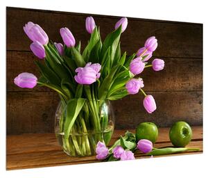 Obraz fialových tulipánov vo váze (90x60 cm)