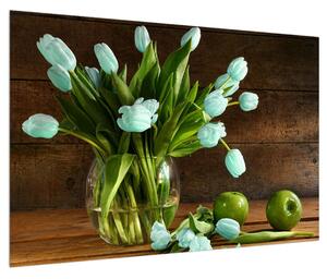 Obraz modrých tulipánov vo váze (90x60 cm)