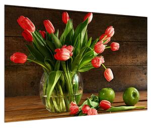 Obraz červených tulipánov vo váze (90x60 cm)