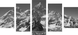 5-dielny obraz nádherný vrchol hory v čiernobielom prevedení