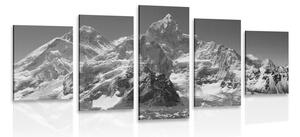 5-dielny obraz nádherný vrchol hory v čiernobielom prevedení