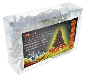 SOLIGHT LED vianočná reťaz - hviezdy, 1,5m, 10 LED, 2 x AA, modré svetlo