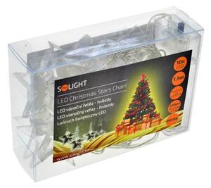 SOLIGHT LED vianočná reťaz - hviezdy, 1,5m, 10 LED, 2 x AA, biele svetlo