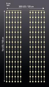 SOLIGHT LED vianočný záves okenný, strieborný, 300x mini LED, 1,2x1,5m, časovač, 8 funkcií, USB, IP20
