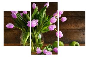 Obraz fialových tulipánov vo váze (90x60 cm)