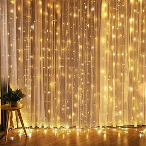 SOLIGHT LED vianočný záves okenný, strieborný, 300x mini LED, 1,2x1,5m, časovač, 8 funkcií, USB, IP20