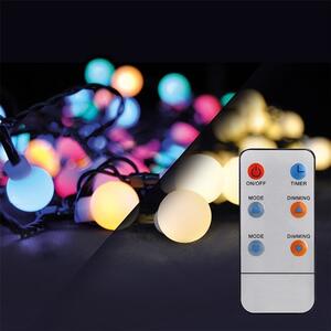 SOLIGHT LED 2v1 vonkajšia vianočná reťaz, guľa, diaľkový ovládač, 100LED, RGB+biela, 10m+5m, 8 funkcií