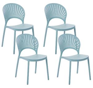 Sada 4 jedálenských stoličiek modrá plastová do interiéru a exteriéru záhradné stohovateľné stoličky minimalistický štýl