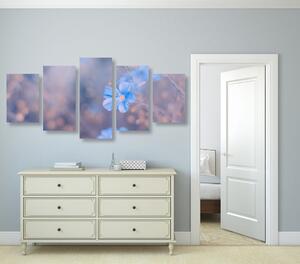 5-dielny obraz modré kvety na vintage pozadí