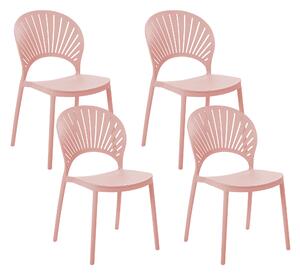 Sada 4 jedálenských stoličiek ružová plastová do interiéru a exteriéru záhradné stohovateľné stoličky minimalistický štýl