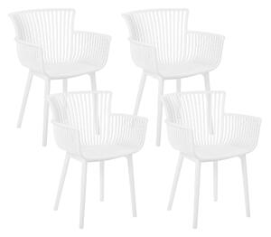 Sada 4 jedálenských stoličiek biela plastová do interiéru a exteriéru záhradné minimalistické stoličky