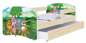 Detská posteľ LUKI so šuplíkom DUB SONOMA 160x80 vzor ZVIERATKA JUNGLE