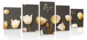 5-dielny obraz tulipány so zlatým motívom