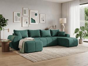 Rozkladacia obojstranná sedacia súprava do U SEVIO 311x145 cm, fľaškovozelená + 2 vankúšiky ZDARMA