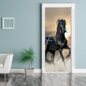 Fototapeta na dvere - Čierny kôň (95x205cm)