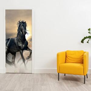 Fototapeta na dvere - Čierny kôň (95x205cm)
