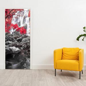 Fototapeta na dvere - Červený ker s vodopádom (95x205cm)