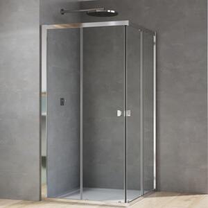 SANSWISS Arelia sprchový kút 90 x 90 x 190cm, rohový vstup, posuvné dvere, strieborná leštená číre sklo s AquaPerle D20SE209040