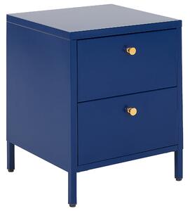 Nočný stolík modrý kovový oceľový 2 zásuvky úložný priestor industriálny dizajn spálňa obývacia izba