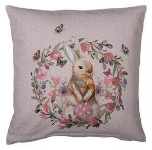 Béžová bavlnená obliečka na vankúš so zajačikom Happy Bunny - 40*40 cm - Clayre & Eef
