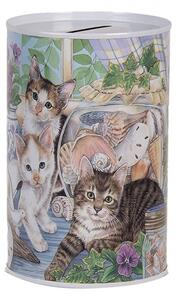 Biela plechová dóza pokladnička s mačkami - Ø 8*13 cm - Clayre & Eef