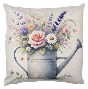 Béžová obliečka na vankúš kanvička s kvetmi - 45*45cm - Clayre & Eef