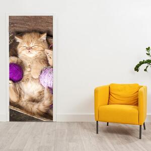 Fototapeta na dvere - mačiatko s fialovými klbkami (95x205cm)