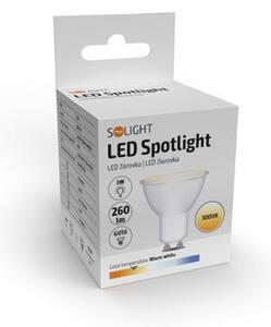 SOLIGHT LED žiarovka bodová PAR16 3W, GU10, 3000K, 260lm, teplá biela
