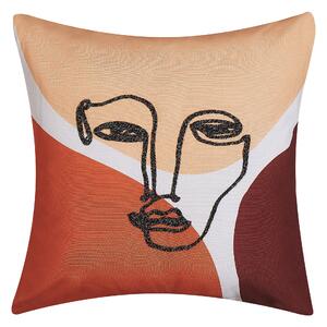 Dekoratívny vankúš viacfarebný polyester 45 x 45 cm abstraktný vzor motív tváre štvorcový tvar moderný štýl doplnky