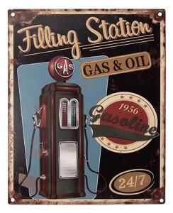Čierna antik nástenná kovová ceduľa Filling Station - 20*1*25 cm - Clayre & Eef