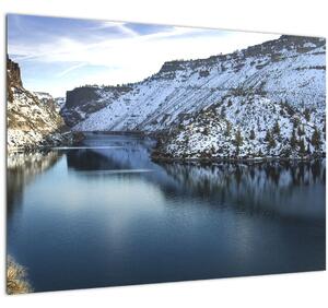 Obraz - zimná krajina s jazerom (70x50 cm)