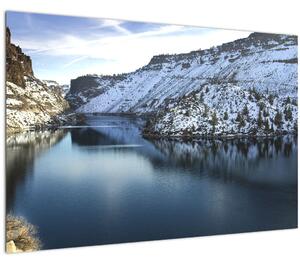 Obraz - zimná krajina s jazerom (90x60 cm)