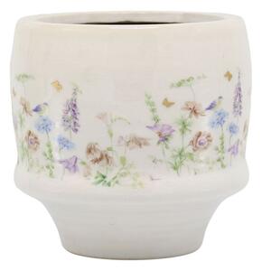 Krémový antik keramický kvetináč s kvetmi Papillon Blossom - Ø 13*12 cm - Chic Antique