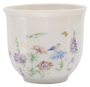 Krémový antik keramický kvetináč s kvetmi Papillon Blossom - Ø 12*10 cm - Chic Antique