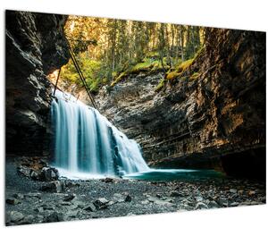 Obraz lesného vodopádu (90x60 cm)