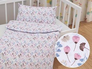 Biante Detské bavlnené posteľné obliečky do postieľky Sandra SA-332 Modro-ružové vetvičky s lístkami Do postieľky 90x140 a 40x60 cm