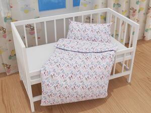 Biante Detské bavlnené posteľné obliečky do postieľky Sandra SA-332 Modro-ružové vetvičky s lístkami Do postieľky 100x135 a 40x60 cm