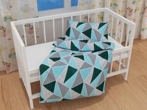 Biante Detské bavlnené posteľné obliečky do postieľky Sandra SA-334 Modro-zelené trojuholníky Do postieľky 90x130 a 40x60 cm