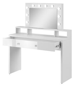 MEBLINE Toaletný stolík so zrkadlom a osvetlením ARIA biely / biely lesk