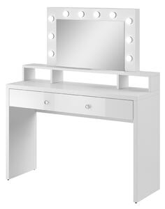 MEBLINE Toaletný stolík so zrkadlom a osvetlením ARIA biely / biely lesk