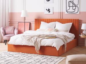 Posteľ s úložným priestorom oranžový zamat 180 x 200 cm vysoké prešívané čelo nábytok do spálne