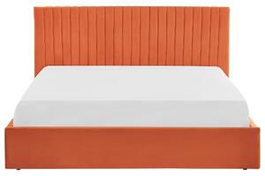 Posteľ s úložným priestorom oranžový zamat 180 x 200 cm vysoké prešívané čelo nábytok do spálne