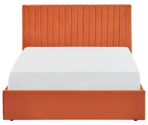 Posteľ s úložným priestorom oranžový zamat 140 x 200 cm vysoké prešívané čelo nábytok do spálne