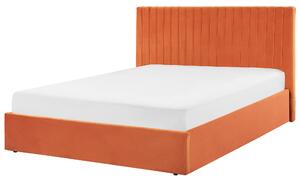 Posteľ s úložným priestorom oranžový zamat 160 x 200 cm vysoké prešívané čelo nábytok do spálne