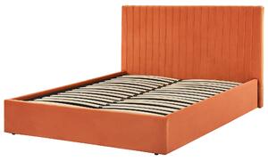 Posteľ s úložným priestorom oranžový zamat 160 x 200 cm vysoké prešívané čelo nábytok do spálne