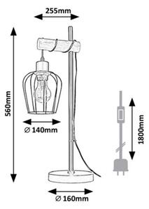 Rabalux Stolná lampa FABIANO 1x40W | E27 - čierna, svetlé drevo